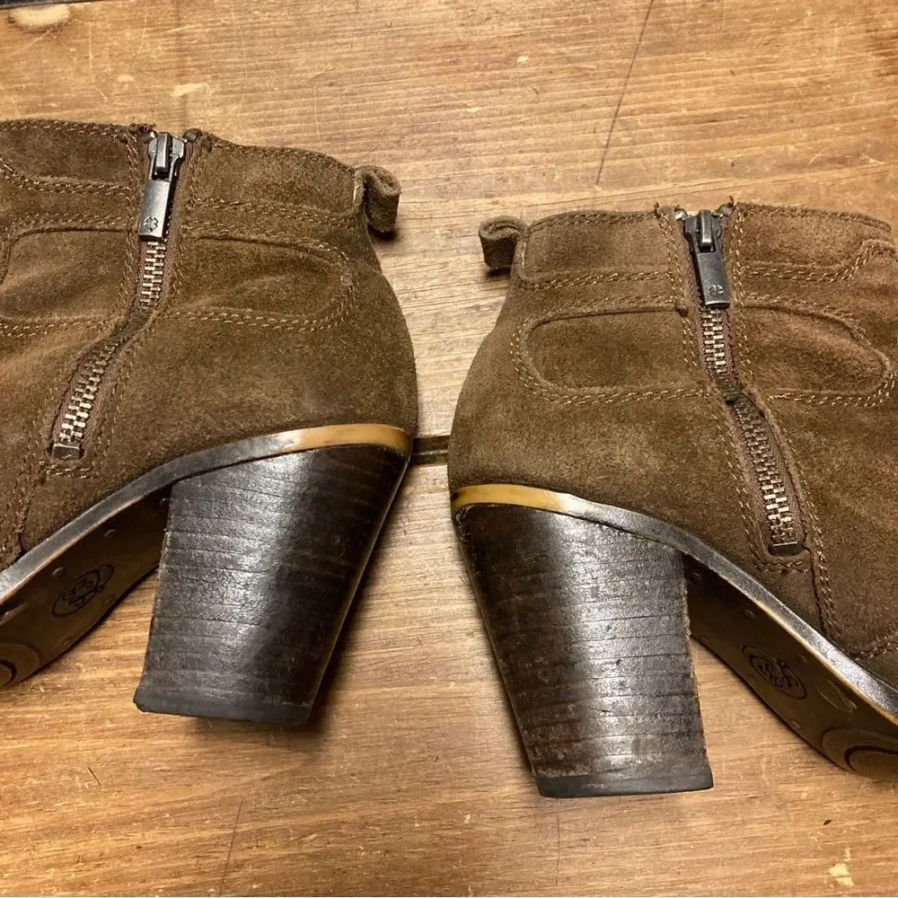 Lucky Brand Everalda Brown Suede Leather Boots Size 7 Ankle Booties High Heel